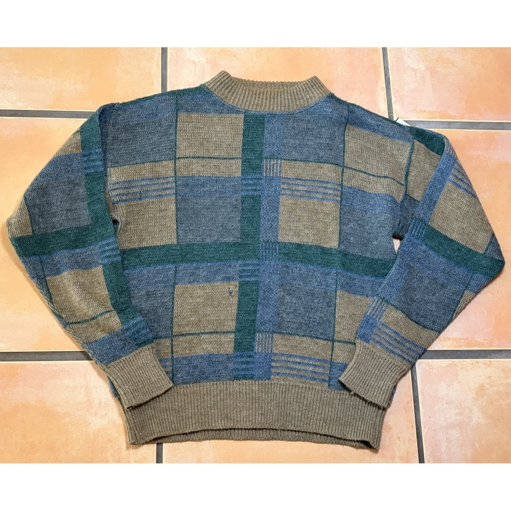 Vintage Yves Saint Laurent Tricots Crewneck Plaid Sweater Wool & Alpaca